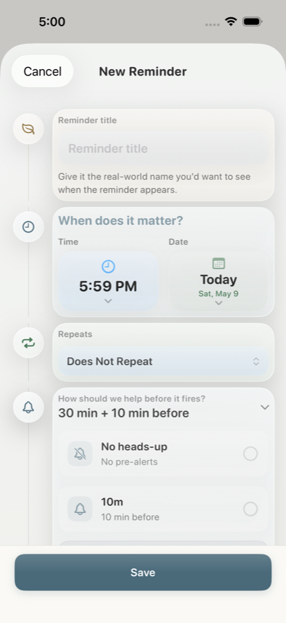 Remylo reminder support settings